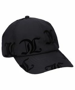JUICY COUTURE BLACK FLOCKED MONOGRAM PONGEE BASEBALL CAP ACCESSORIES