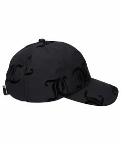 JUICY COUTURE BLACK FLOCKED MONOGRAM PONGEE BASEBALL CAP ACCESSORIES