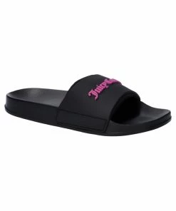 JUICY COUTURE BLACK EMBOSSED LOGO SLIDERS