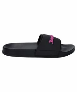 JUICY COUTURE BLACK EMBOSSED LOGO SLIDERS
