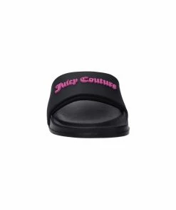 JUICY COUTURE BLACK EMBOSSED LOGO SLIDERS
