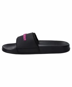 JUICY COUTURE BLACK EMBOSSED LOGO SLIDERS