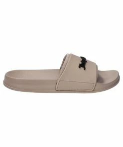 JUICY COUTURE WARM TAUPE EMBOSSED LOGO SLIDERS