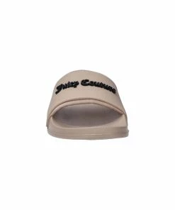 JUICY COUTURE WARM TAUPE EMBOSSED LOGO SLIDERS