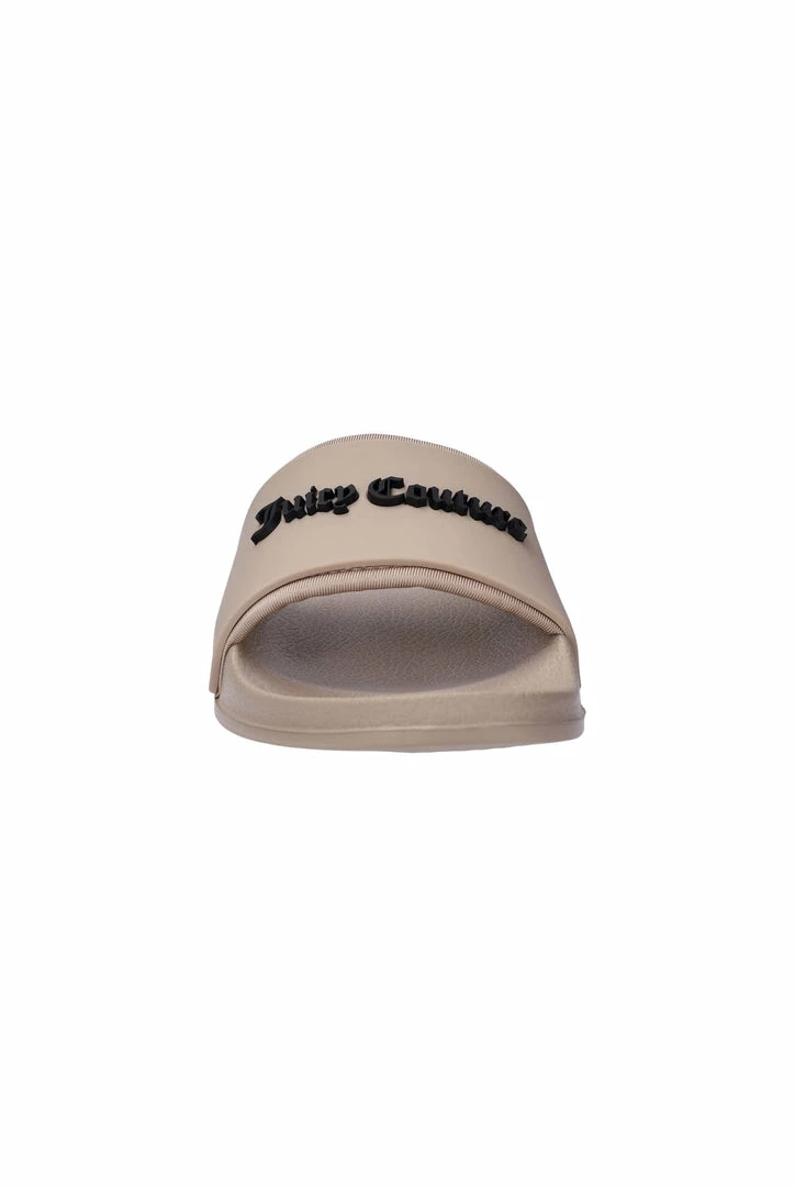 JUICY COUTURE WARM TAUPE EMBOSSED LOGO SLIDERS