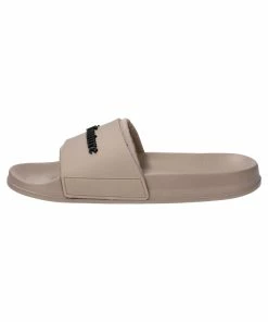 JUICY COUTURE WARM TAUPE EMBOSSED LOGO SLIDERS