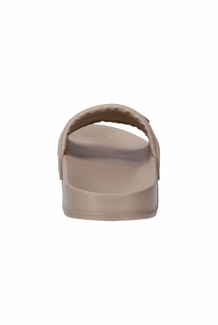 JUICY COUTURE WARM TAUPE EMBOSSED LOGO SLIDERS