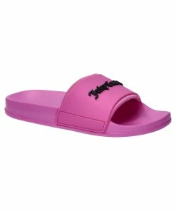 JUICY COUTURE FLURO PINK EMBOSSED LOGO SLIDERS