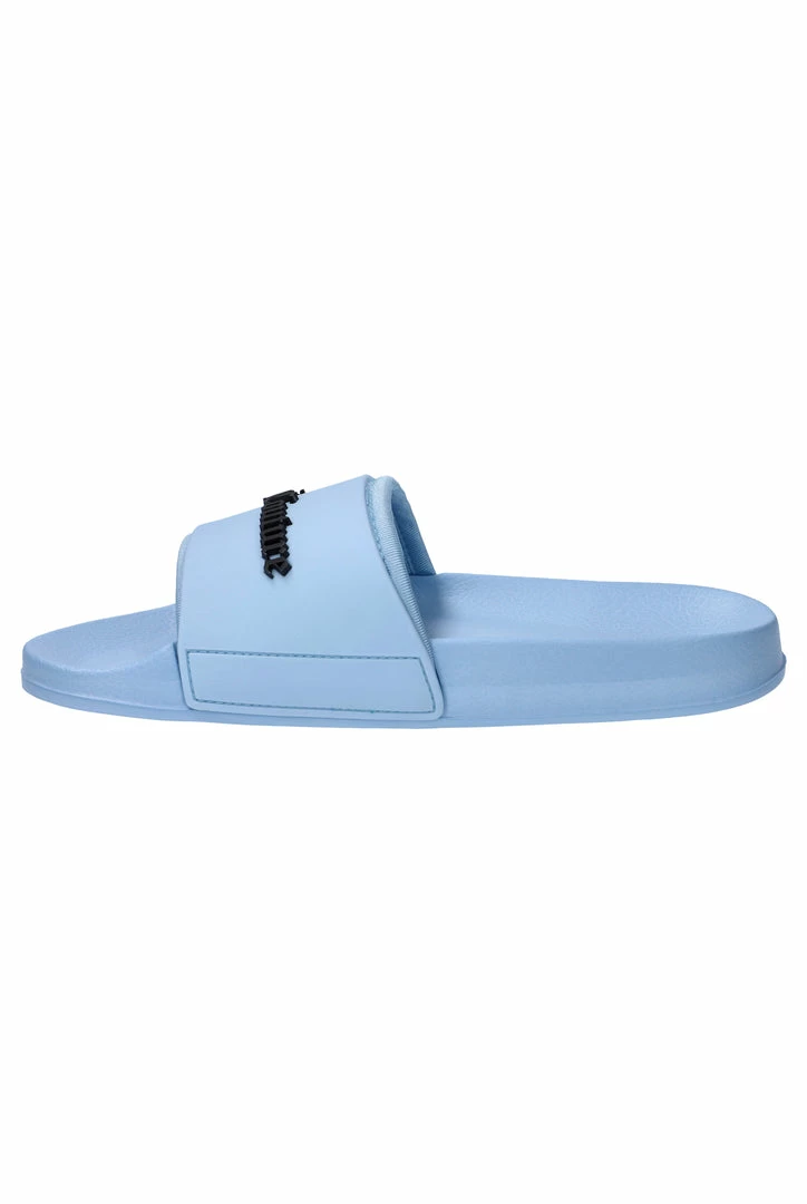 JUICY COUTURE POWDER BLUE EMBOSSED LOGO SLIDERS