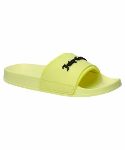 JUICY COUTURE YELLOW PEAR EMBOSSED LOGO SLIDERS
