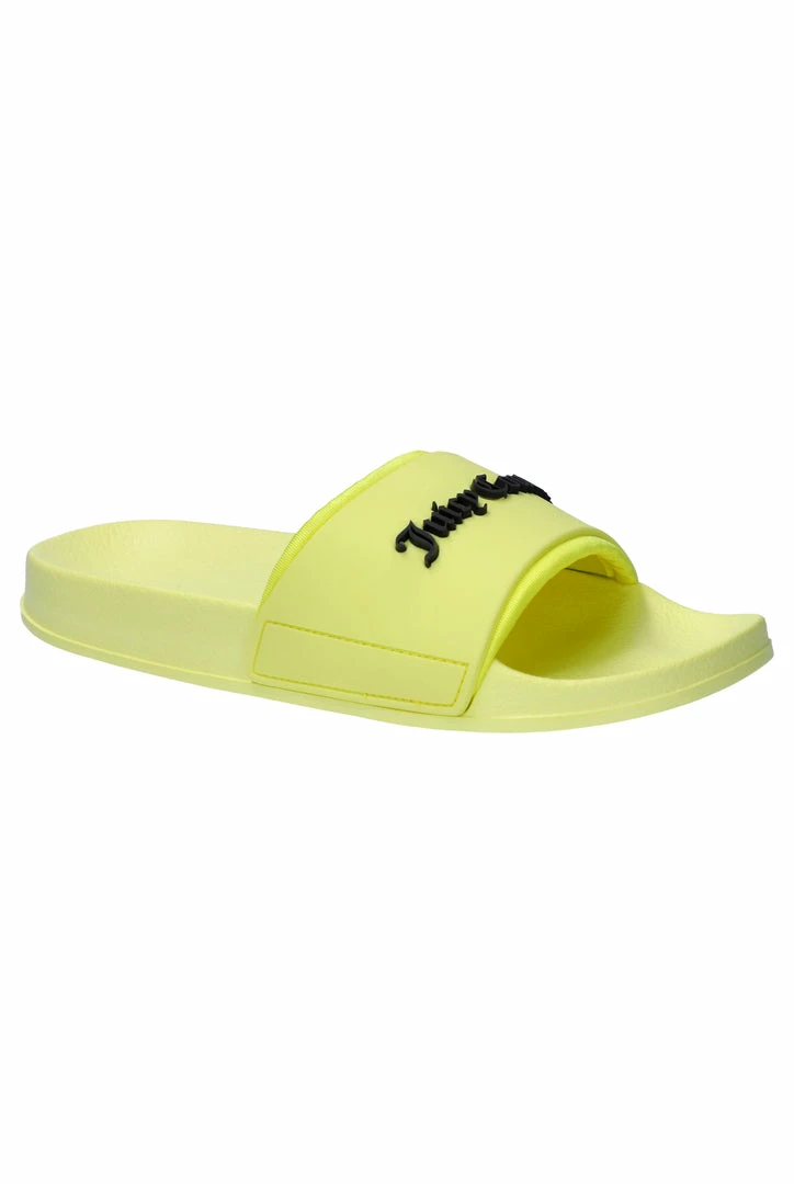 JUICY COUTURE YELLOW PEAR EMBOSSED LOGO SLIDERS