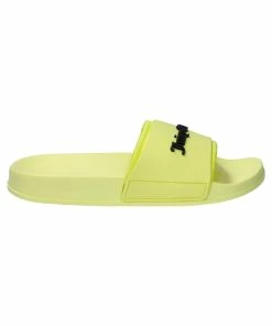 JUICY COUTURE YELLOW PEAR EMBOSSED LOGO SLIDERS