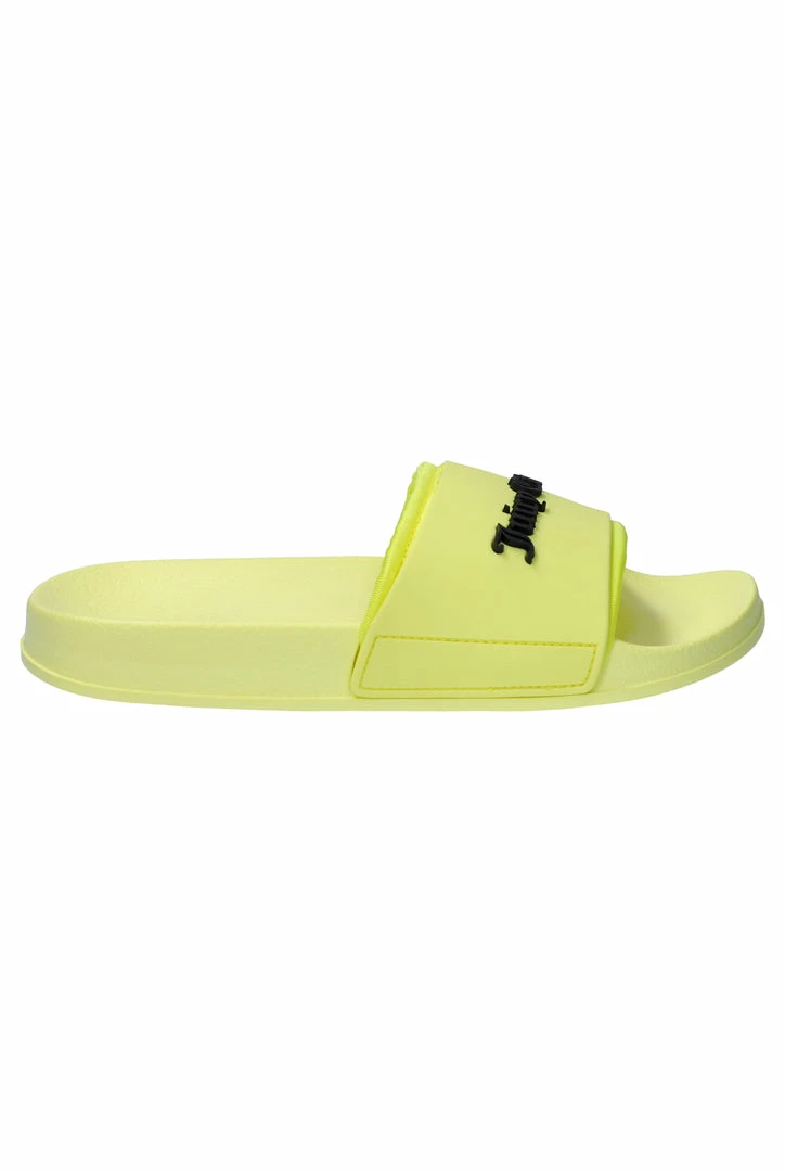 JUICY COUTURE YELLOW PEAR EMBOSSED LOGO SLIDERS