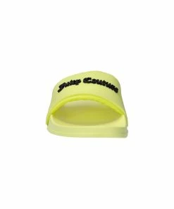 JUICY COUTURE YELLOW PEAR EMBOSSED LOGO SLIDERS