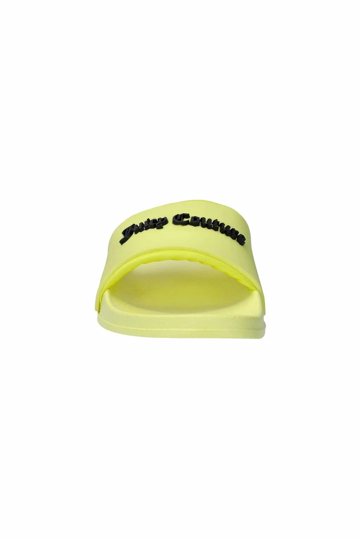 JUICY COUTURE YELLOW PEAR EMBOSSED LOGO SLIDERS