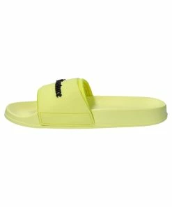 JUICY COUTURE YELLOW PEAR EMBOSSED LOGO SLIDERS