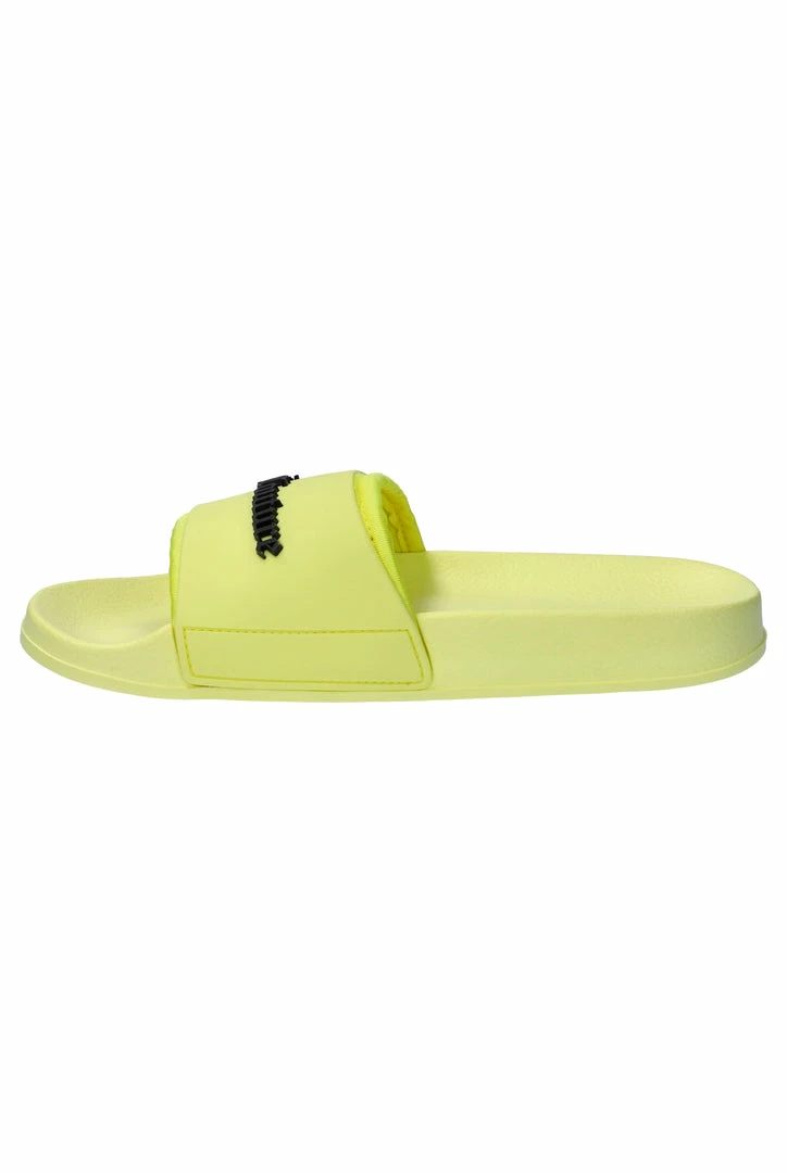 JUICY COUTURE YELLOW PEAR EMBOSSED LOGO SLIDERS