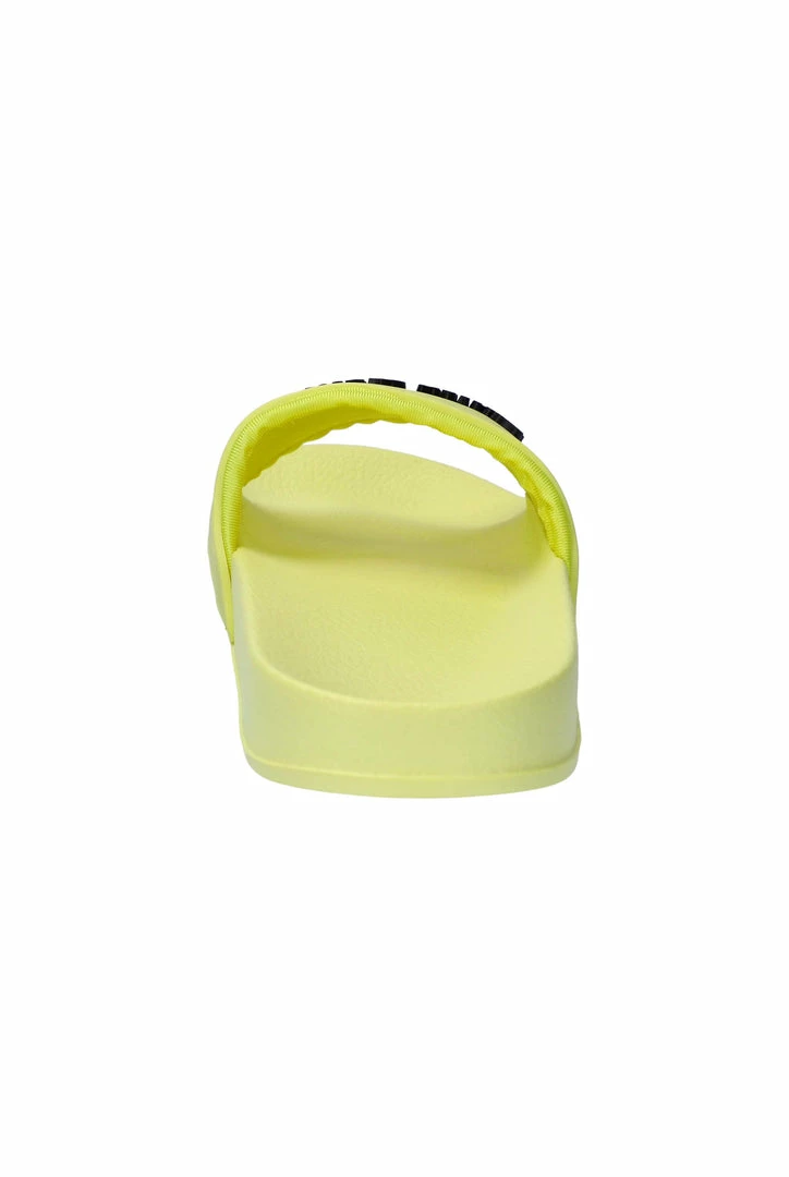 JUICY COUTURE YELLOW PEAR EMBOSSED LOGO SLIDERS