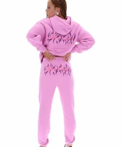 JUICY COUTURE ORCHID PINK FLAME GRAPHIC BOYFRIEND CUFFED JOGGERS