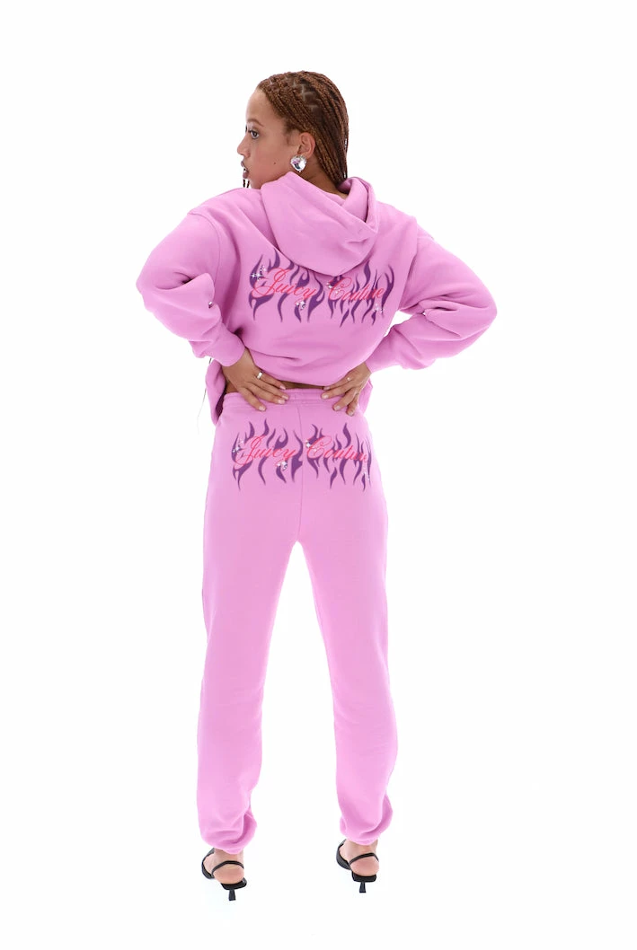 JUICY COUTURE ORCHID PINK FLAME GRAPHIC BOYFRIEND CUFFED JOGGERS