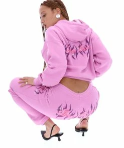 JUICY COUTURE ORCHID PINK FLAME GRAPHIC BOYFRIEND CUFFED JOGGERS