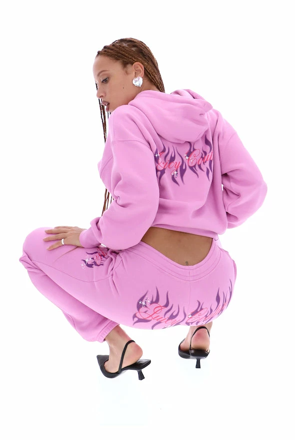 JUICY COUTURE ORCHID PINK FLAME GRAPHIC BOYFRIEND CUFFED JOGGERS