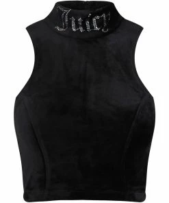 JUICY COUTURE BLACK RACER VELOUR DIAMANTE CROP TOPS