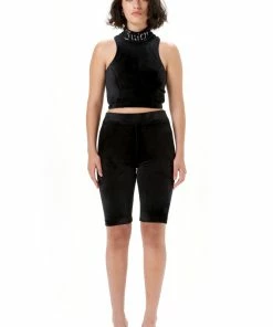 JUICY COUTURE BLACK RACER VELOUR DIAMANTE CROP TOPS