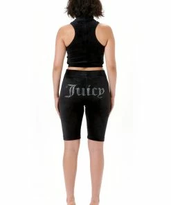 JUICY COUTURE BLACK RACER VELOUR DIAMANTE CROP TOPS