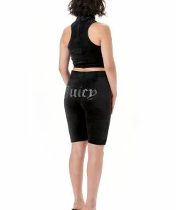 JUICY COUTURE BLACK RACER VELOUR DIAMANTE CROP TOPS