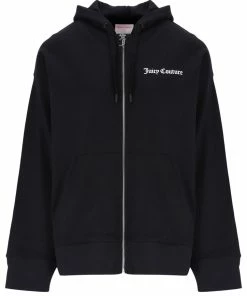 JUICY COUTURE BLACK GRAPHIC FLEECE BOYFRIEND ZIP HOODIE