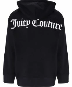 JUICY COUTURE BLACK GRAPHIC FLEECE BOYFRIEND ZIP HOODIE
