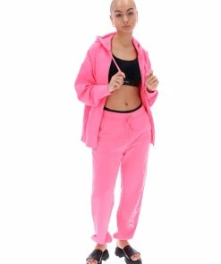 JUICY COUTURE FLURO PINK GRAPHIC FLEECE BOYFRIEND ZIP HOODIE
