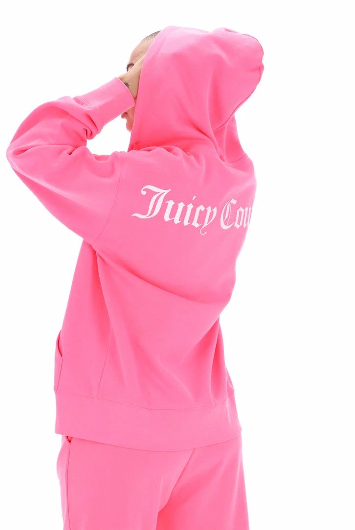JUICY COUTURE FLURO PINK GRAPHIC FLEECE BOYFRIEND ZIP HOODIE