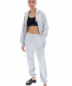 JUICY COUTURE SPRING SUMMER'22 COLLECTION SILVER MARL GRAPHIC FLEECE BOYFRIEND ZIP HOODIE