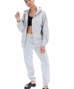 JUICY COUTURE SPRING SUMMER'22 COLLECTION SILVER MARL GRAPHIC FLEECE BOYFRIEND ZIP HOODIE