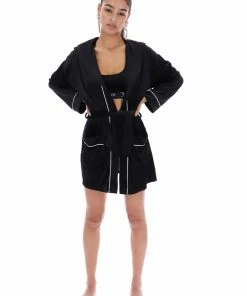 JUICY COUTURE LOUNGEWEAR BLACK VELVET HOODED ROBE