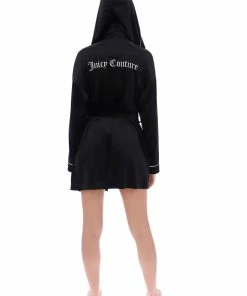 JUICY COUTURE LOUNGEWEAR BLACK VELVET HOODED ROBE