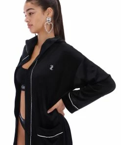 JUICY COUTURE LOUNGEWEAR BLACK VELVET HOODED ROBE