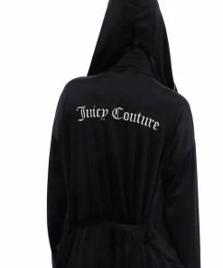 JUICY COUTURE LOUNGEWEAR BLACK VELVET HOODED ROBE
