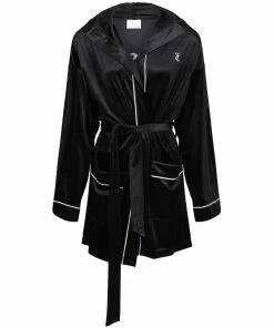 JUICY COUTURE LOUNGEWEAR BLACK VELVET HOODED ROBE