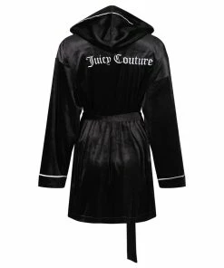 JUICY COUTURE LOUNGEWEAR BLACK VELVET HOODED ROBE