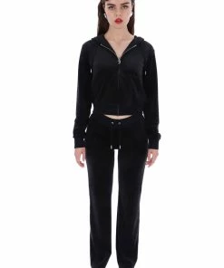 JUICY COUTURE BLACK CLASSIC VELOUR DEL RAY POCKETED BOTTOMS TRACKSUITS