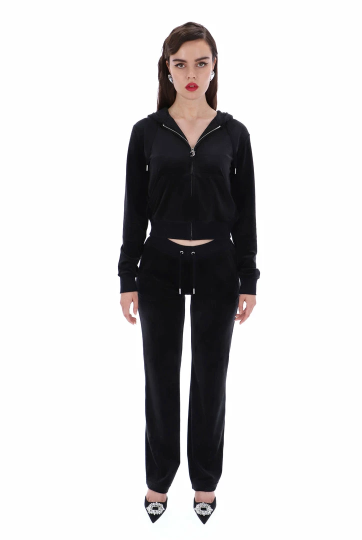 JUICY COUTURE BLACK CLASSIC VELOUR DEL RAY POCKETED BOTTOMS TRACKSUITS