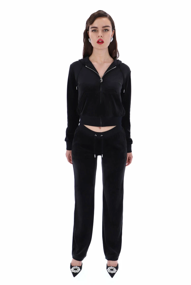 JUICY COUTURE BLACK CLASSIC VELOUR DEL RAY POCKETED BOTTOMS TRACKSUITS