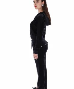 JUICY COUTURE BLACK CLASSIC VELOUR DEL RAY POCKETED BOTTOMS TRACKSUITS