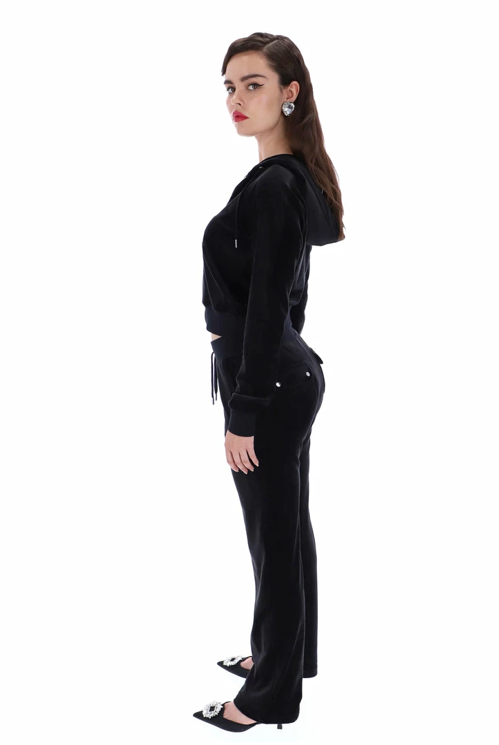 JUICY COUTURE BLACK CLASSIC VELOUR DEL RAY POCKETED BOTTOMS TRACKSUITS