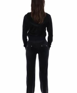 JUICY COUTURE BLACK CLASSIC VELOUR DEL RAY POCKETED BOTTOMS TRACKSUITS