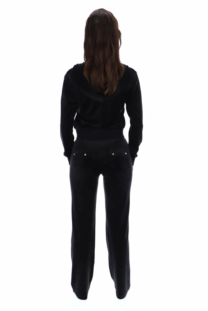 JUICY COUTURE BLACK CLASSIC VELOUR DEL RAY POCKETED BOTTOMS TRACKSUITS
