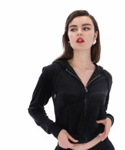 JUICY COUTURE BLACK CLASSIC VELOUR ROBERTSON HOODIE
